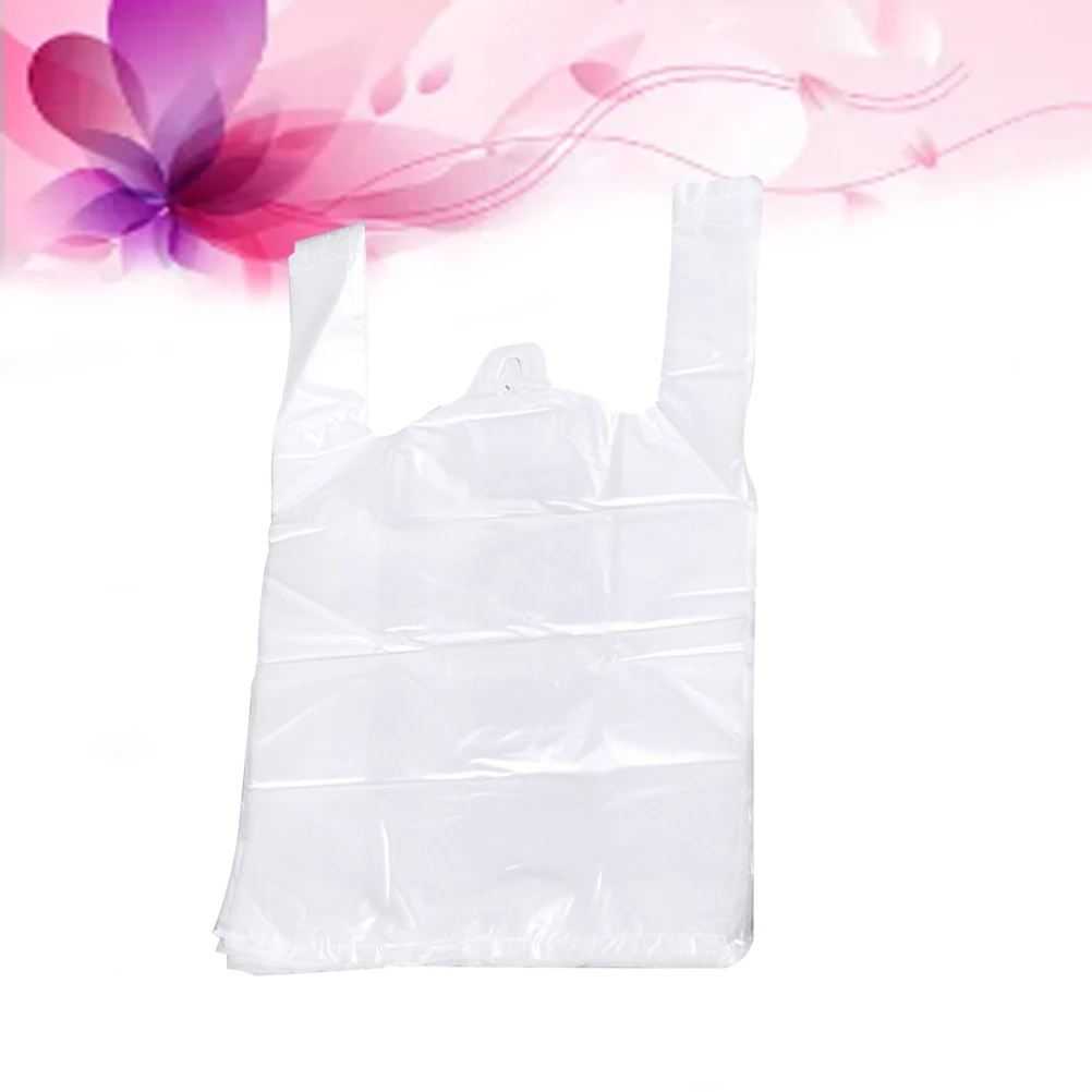 

50 Pcs Grocery Bags Food Handled Shopping Thicken Carry-Out T-Shirt Transparent White