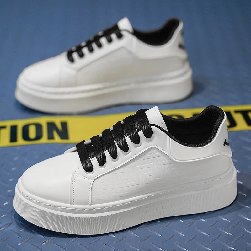 

Men Flats Elegant Shoes McQueen White Men Leather Thick Sole Inner Height Increasing Flat Male Lace-up Luxury Sport Shoes