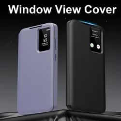 For Samsung Galaxy S24 S25 S23 S22 Ultra Case Smart View Window PU Leather Wallet Flip-Free Answering Cover with Card Slot