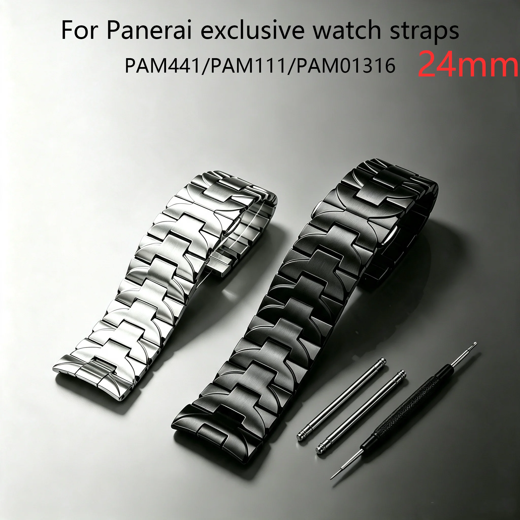 For Panerai Pam111 Pam441 Pam01316 24mm Stainless Steel Watch Band Curved Interface Pair With Butterfly Buckle Metal Watch Chain