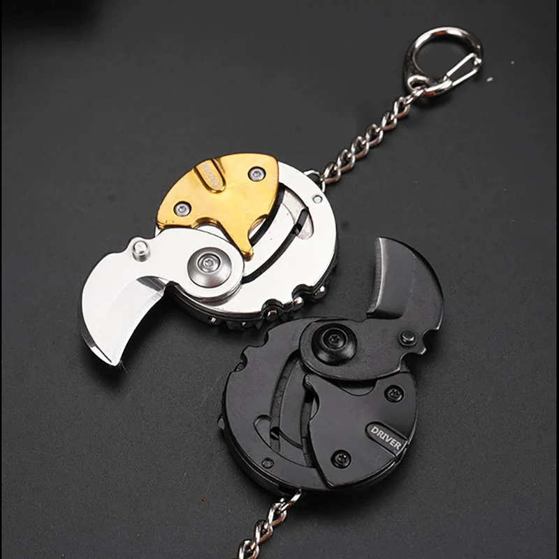 Multifunctional Screwdriver Coin Driver Black Mini Pocket Keychain Gadget Portable Tool Small Hand Knife with Bits for Travel