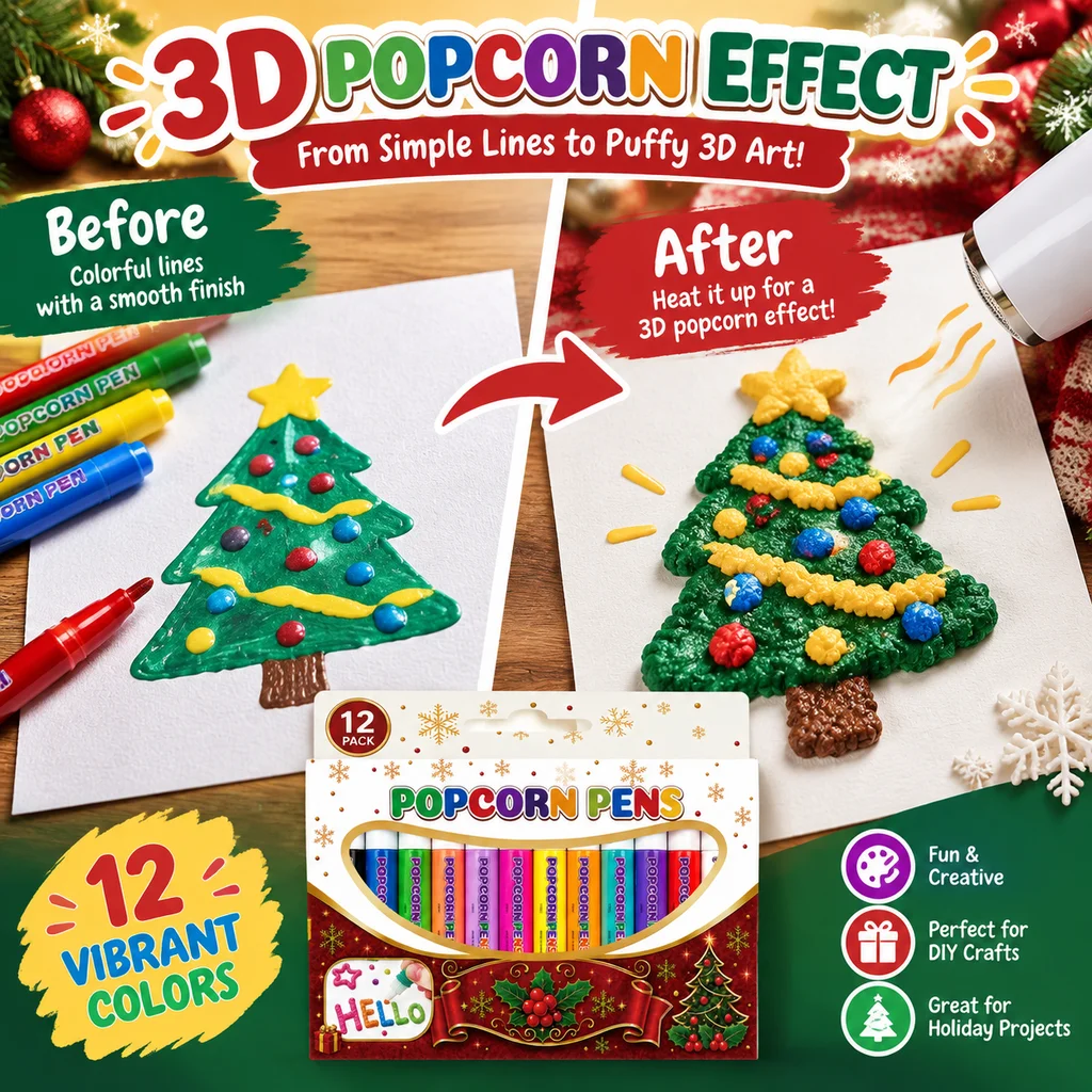 Magic 3D Puffy Paint 12 Colors Popcorn DIY Craft Pen For Craft Enthusiast Christmas Art Drawing Shape Greeting Card Bubble Ink
