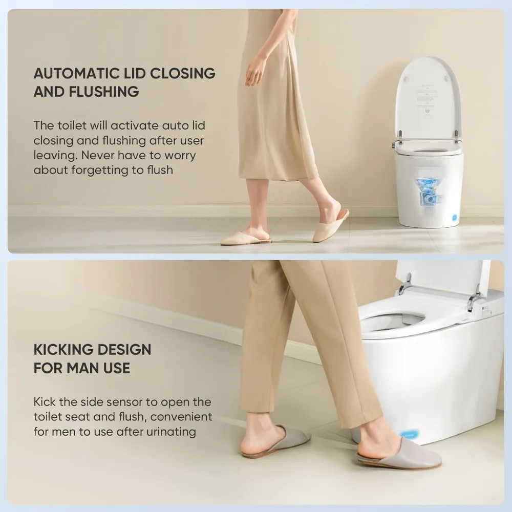 WC intelligente con sedile bidet incorporato, WC senza serbatoio con apertura e scarico del coperchio automatico, sedile riscaldato, display digitale, allungato