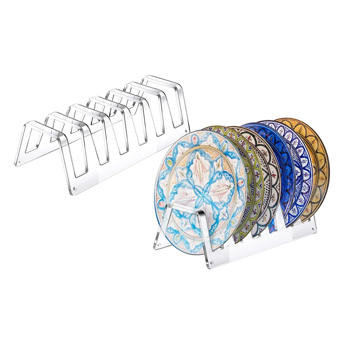 Acrylic Plate Display Stand, 6 Tiered Clear Acrylic Holders for Showcasing Dinnerware, Kitchenware, Decorative Plates