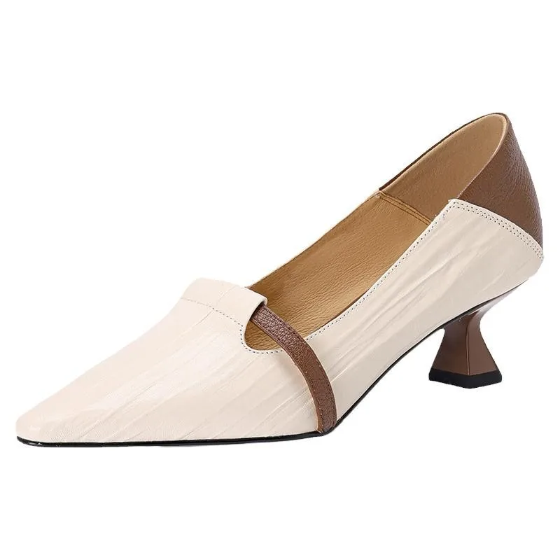 Scarpe singole con tacco basso da donna Scarpe da lavoro da ufficio classiche a punta autunnali con bocca bassa e slip-on retrò con tacco a forma di gatto