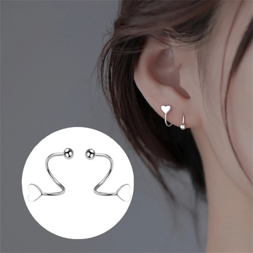 2pcs Stainless Steel Spiral Twisted Lip Ring Tongue Piercing Heart Star Ear Cartilage Helix Piercing Stud Earring Jewelry Gifts