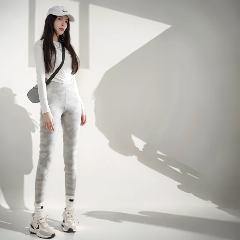 Leggings für Damen, gerippt, seitlich geschnitten, rutschfest, Bodybuilding, Dreiviertel-Mittelkalb, Anthrazit, Flusen, Schnürung, Polar-Beflockung, Club, sexy