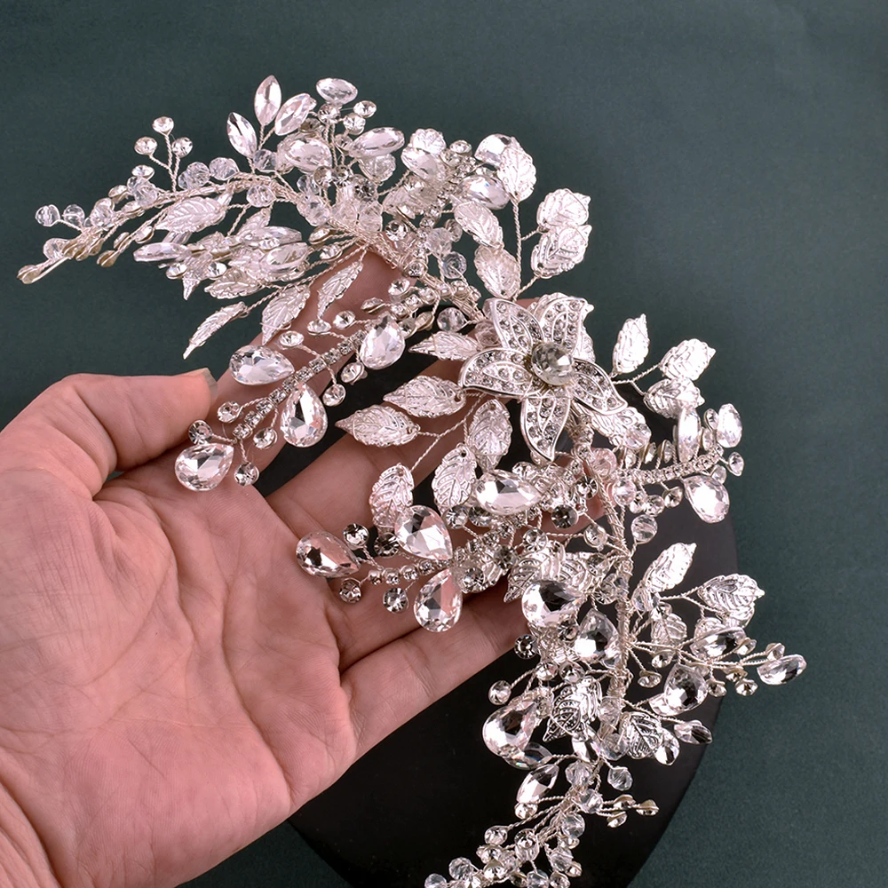 

DZ166 Silver Rhinestone Crown Wedding Headpieces Bridal Headwear Alloy Flower Women Tiara Handmade Bridal Hair Accessories