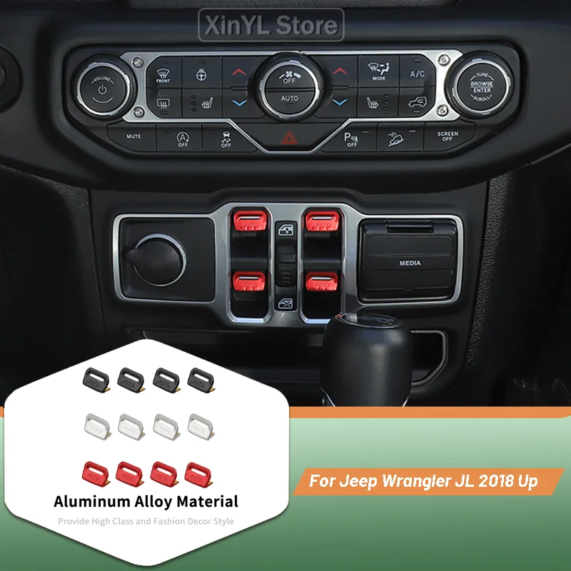 Car Aluminium Alloy Window Control Buttons Decoration Trim for Jeep Wrangler JL JT Gladiator 2018Up Interior Accessories