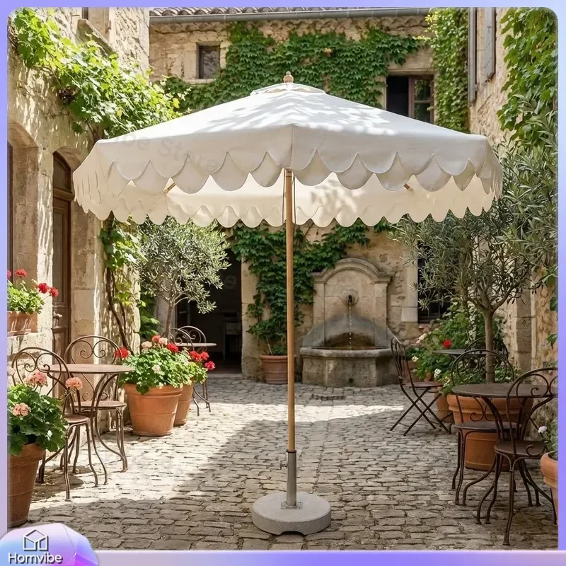 Outdoor Beach Umbrella with Tassel Wavy Edge Vertical Design Sun Protection Shade for Garden Patio Camping Seaside Leisure