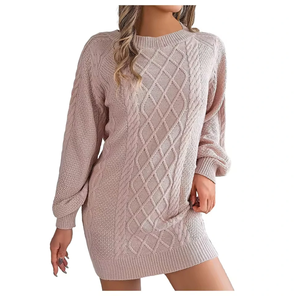 

Women Solid Knitted Dress Sweater Long Sleeve Autumn Winter Fashionable And Comfortable Dress Temperament Elegant Party Dresses