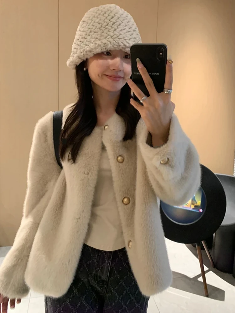 Faux Fur Neck Coats Womens Winter Leather Mixed Thermal Maxi Personality Strap Feminino Daily Classic Hollow Mid-Long Distressed