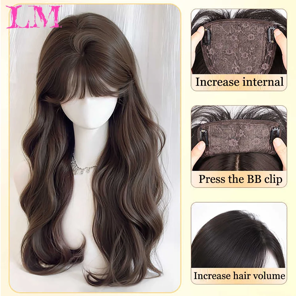وصلات شعر صناعية بمشبك علوي من LM مع غرة للنساء تزيد من كمية الشعر على الجزء العلوي من غطاء الرأس Wh #3