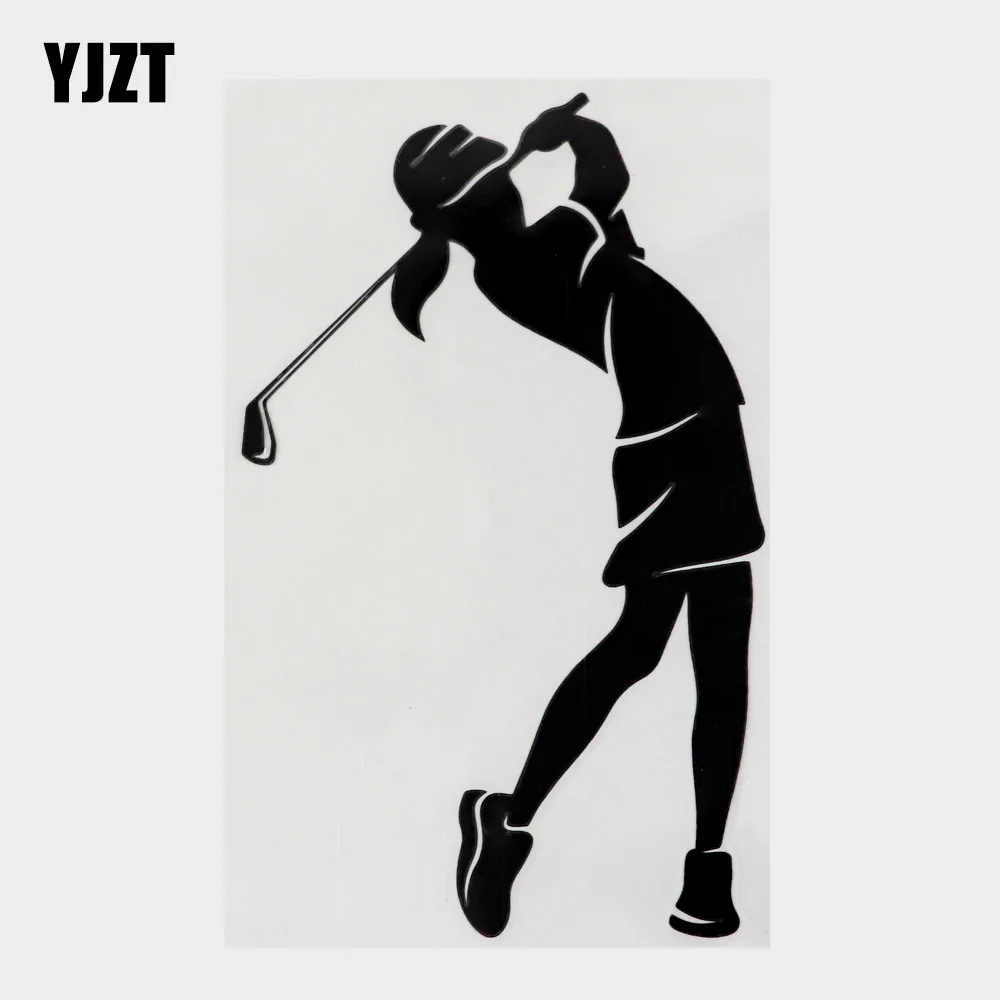 YJZT 10.4CM×17.2CM Female Golfer Swinging Irons Car Sticker Vinyl Decal Black/Silver 8A-1266