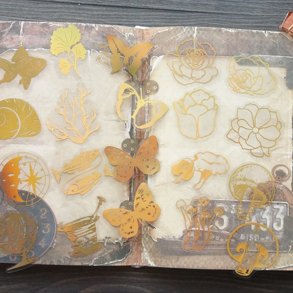 

28pcs Gold Magic Forest and Ocean Design PVC Sticker Scrapbooking DIY Gift Packing Decoration Tag