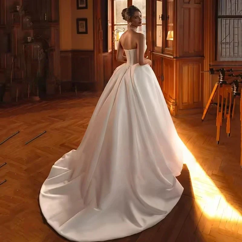 Onelife Long Princess A-Line Wedding Dresses Strapless Corset Back Satin Bridal Dress Formal Wedding Ball Prom Gowns Customized