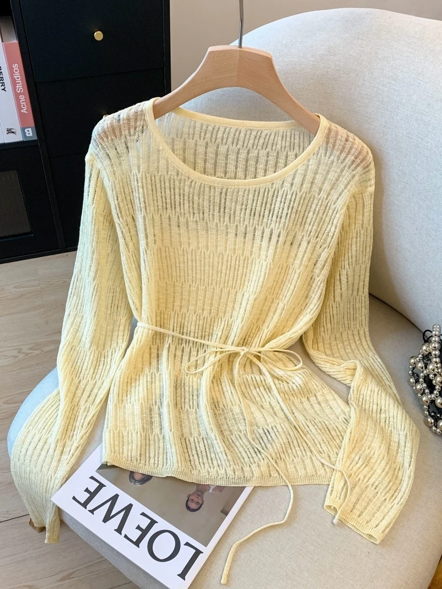 2025 여름 신상 여성 디자인 센세이션 홀로우 아웃 니트웨어 패셔너블 다용도 고급 자외선 차단 탑 한국 스타일