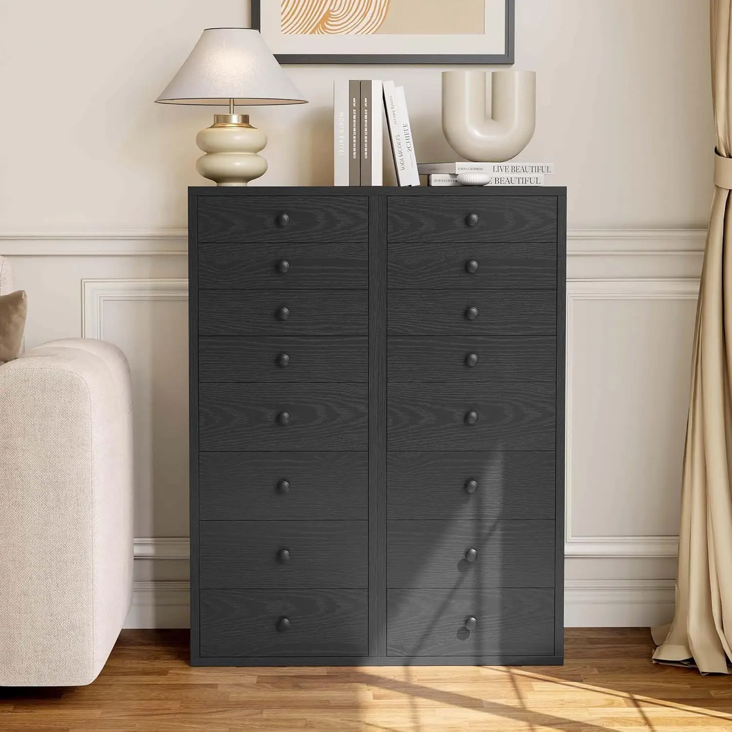 

8 Drawer Dresser, Small Dressers with Storage Drawers, Chest of Drawers for Bedroom, Tall Narrow Dresser for Organizers, Black