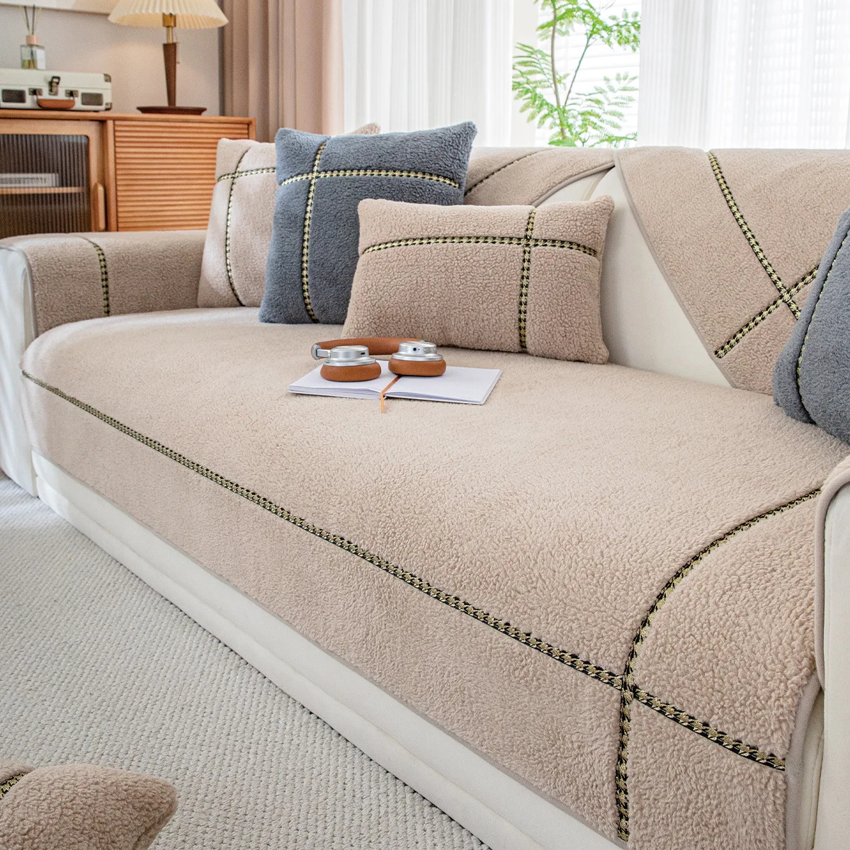 

Современный простой чехол для дивана из овечьей кожи для гостиной, нескользящий чехол для дивана, полотенец, подарки, L-образный угловой диван, коврик для сиденья для дома