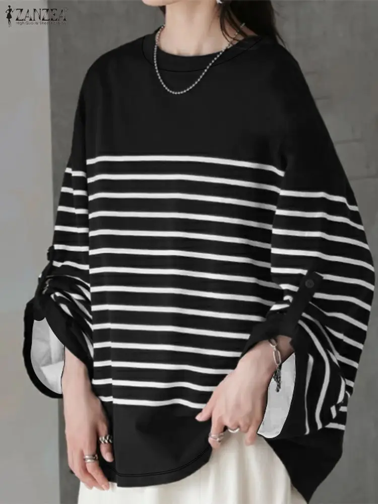 Mode femmes sweats ZANZEA automne surdimensionné sweat décontracté col rond à manches longues rayure pull femme ample tricoté hauts