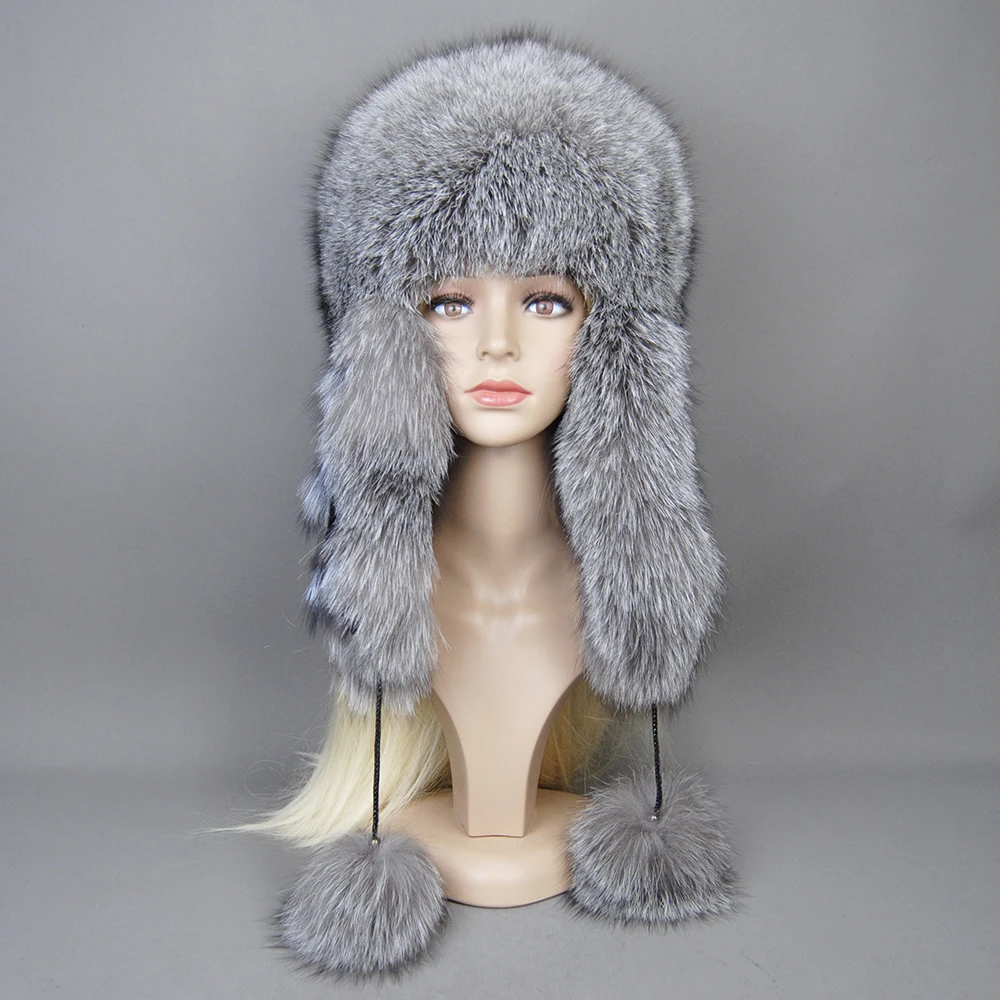 Hot Sale Lady Winter Warm Luxury 100% Natural Fox Fur Hat Fashion Fluffy Fox Fur Rex Rabbit Fur Caps Women Real Fur Bomber Hats