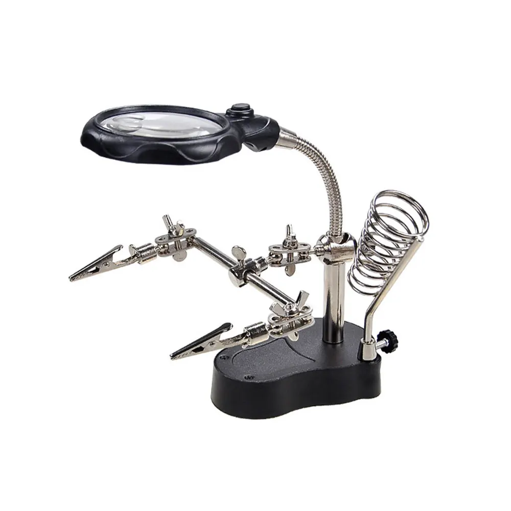 

Auxiliary Clip Loupe Welding Magnifying Glass with LED Light 2.5X-5X Lens Desktop Magnifier Third Hand Soldering Repair Tool