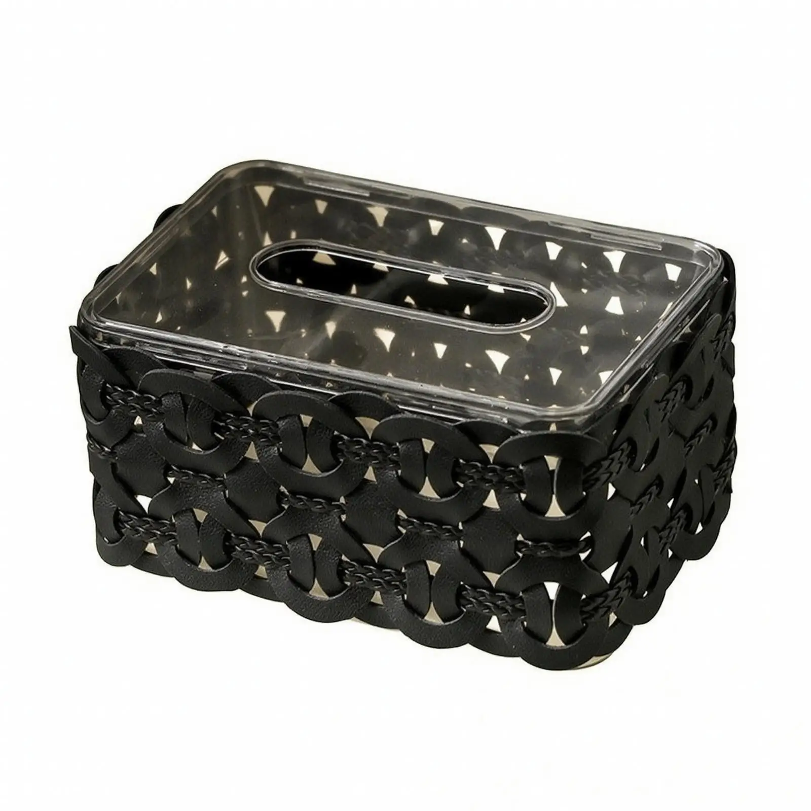 Decorative Tissue Box with Acrylic Lid | Interlaced Loop Pattern, Leather Style Tissue Box, for Coffee Table
