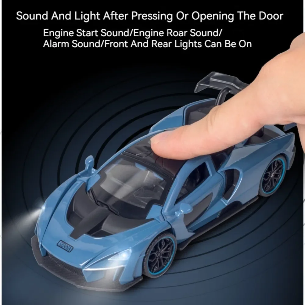 1:32 Scale SENNA 765LT Toy Car Model Alloy Diecast Sound Light 4 Doors Opened Pull Back Vehicle Models for Kids Souvenir