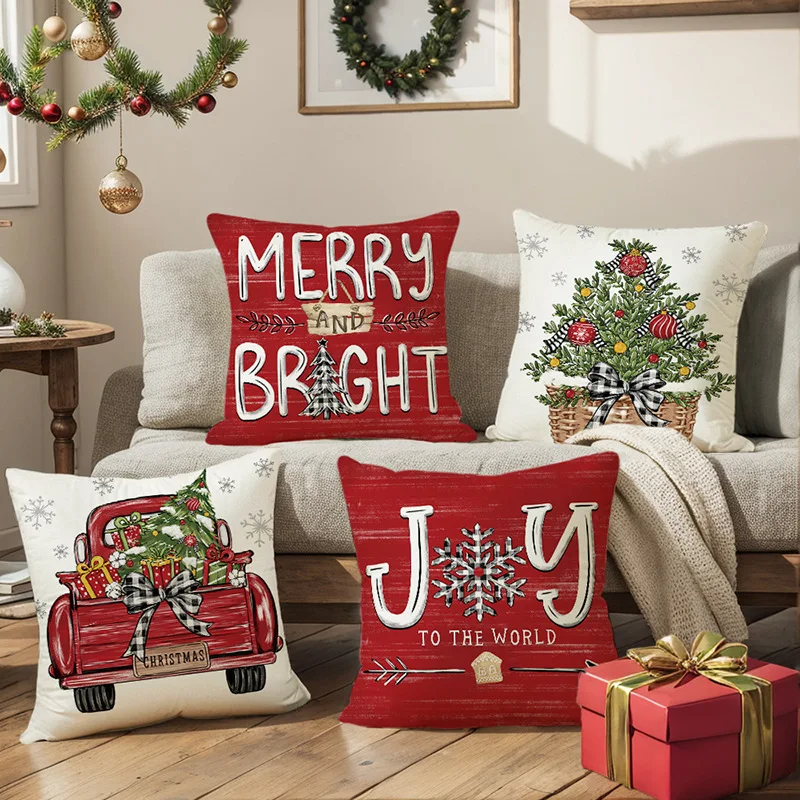 

winter Christmas alphabet pillowcase Christmas tree printed cushion cover Holiday decoration home sofa cushion cover