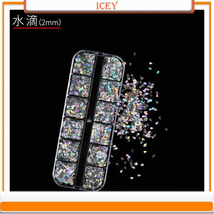 Icey Beauty-Juego de adornos de diamantes de imitación, purpurina láser, Irregular, joyería para uñas, polvo brillante, 1 Juego