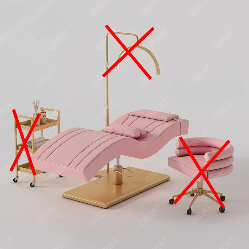

New Arrival Design Salon Furniture Pink Leather Gold Base Eyebrow Massage Bed Luxury Beauty Shop Equipment