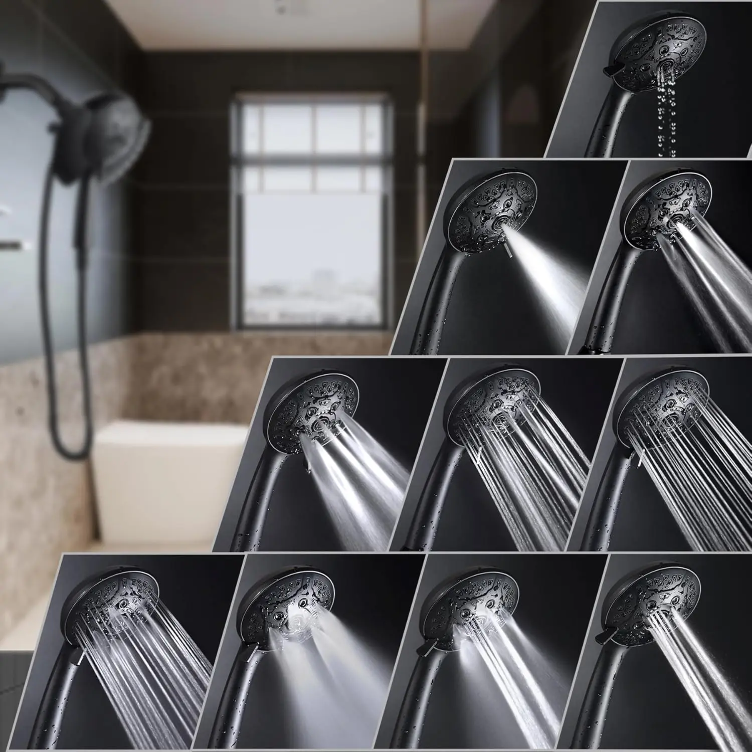 مجموعة دش مطر ومحمولة مقاس 7.2 بوصة مع خرطوم 60 بوصة، أسود - تدفق مزدوج، ضغط عالي، سهل التركيب #3