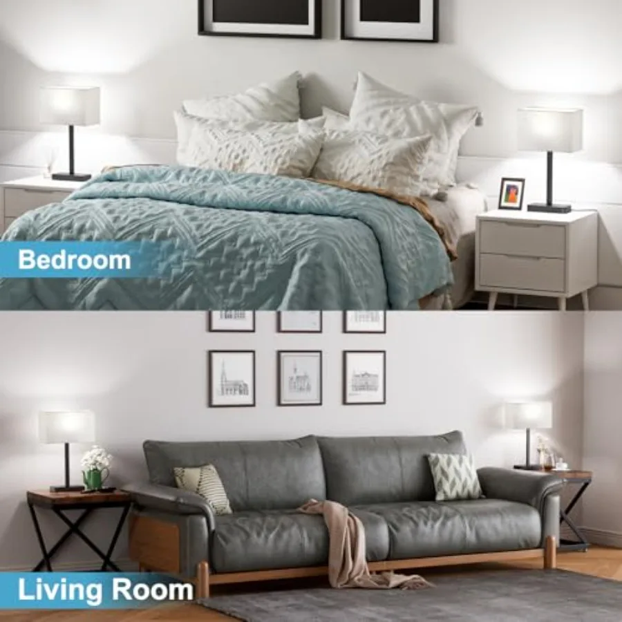 Touch Lamps for Bedroom - 3-Way Dimmable Bedside Lamps Set of 2 with USB C+A, Grey Modern Table Lamp for Night Stands, Desk Lam view 6
