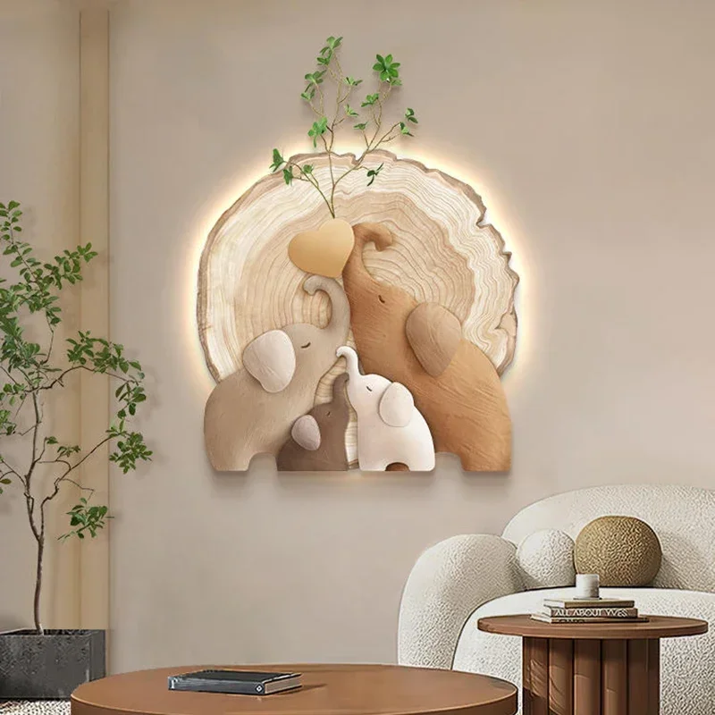 Hot sales Nordic animal decorative led painting sandstone surface finishing luminous painting for living room wall decor