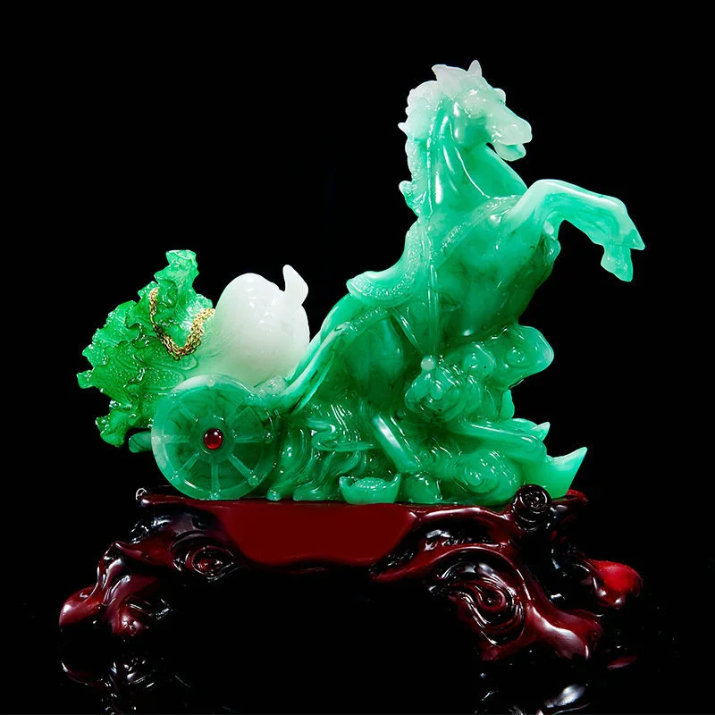 

Feng shui Resin horse Sculpture Chinese Home Decor Lucky Statue Office Figurines Imitation jade cabbage Gift Craft Ornament