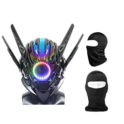 Samurai Helmet Cosplay for Men,Halloween Led Luminous Punk Mask Teenagers Masks Accessories Music Festival Decor DJ Party