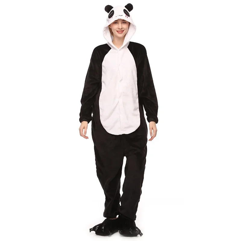 Kigurumi Adults Plus Size Panda Pajamas Cosplay Halloween Winter Women Onesies Flannel Hooded Jumpsuit for Couples Men Clothes