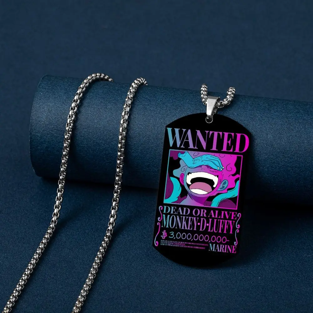 Anime One Piece Cartoon Figure Stainless Steel Necklace Color-printed Order Arrest Wanted Notice Rectangular Necklace Gifts Toy view 4