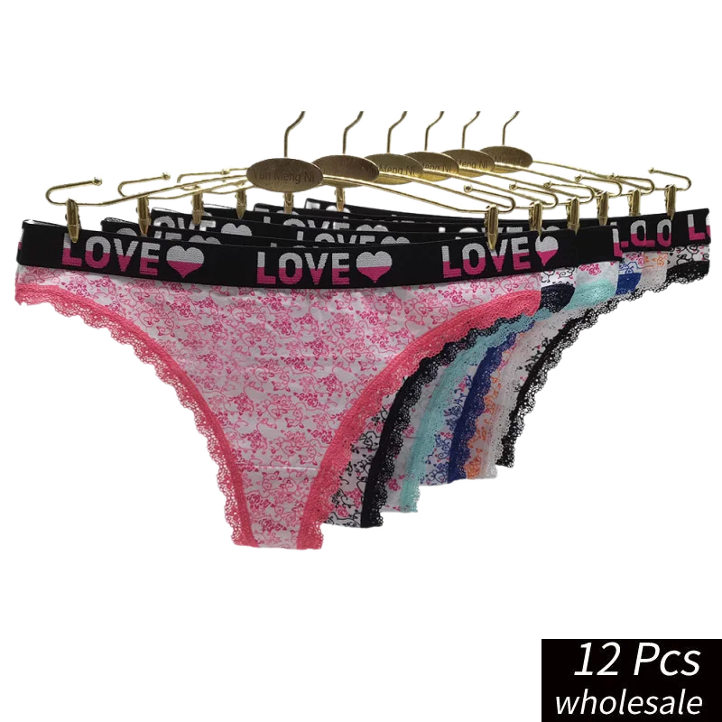 

Alyowangyina 12 Pcs/lot Wholesale Woman Intimates Panties Printed Fashion New Cotton Women's Thong Underwear Print Briefs #87428