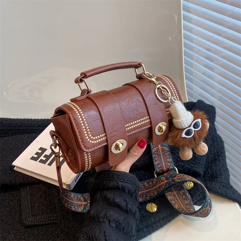 Mini Retro Female Bags PU Leather Fashion Cross Body Handbags With Advanced Sense Single Shoulder Luxury Portable Cylinder Shape