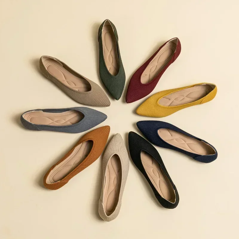 

Solid Color Slip on Mesh Loafers Stretch Knitted Ballet Flats Women Casual Soft Bottom Shallow Boat Shoes Classic Moccasins 2024
