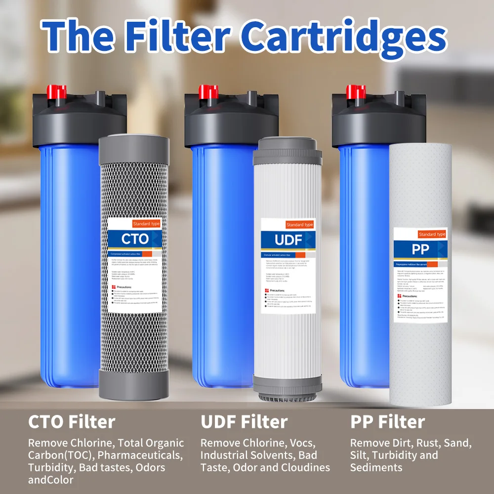 Wholewater Filters 4.5 20-inch Blue Filter Bottle, Industrial Whole-house Central Water Purifier Casing, 3-stage Filtration