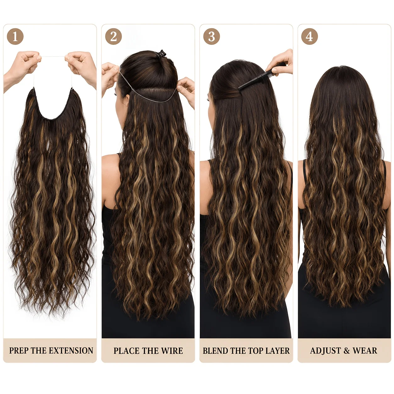 Long Synthetic Fishing Line Hair Extensions Elegant Water Wave Curly Styles for Women Lightweight Fluffy-Looking Hairpiece - view 5