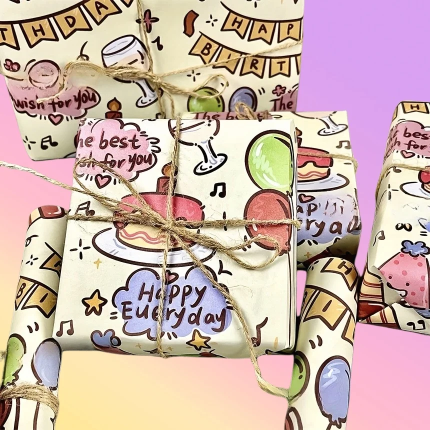 

Cute Birthday Wrapping Paper: Cake/Balloon Print for Valentine’s/Women’s Day/Mother’s Day Party Gifts & Happy Birthday Decor