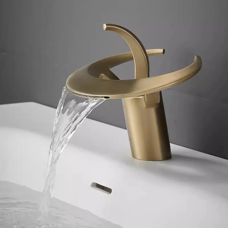 

Tuqiu New Brush Gold Bathroom Waterfall Basin Faucets Sink Mixer Tap Hot & Cold Flywheel Design Grey Lavatory Crane Water Tap