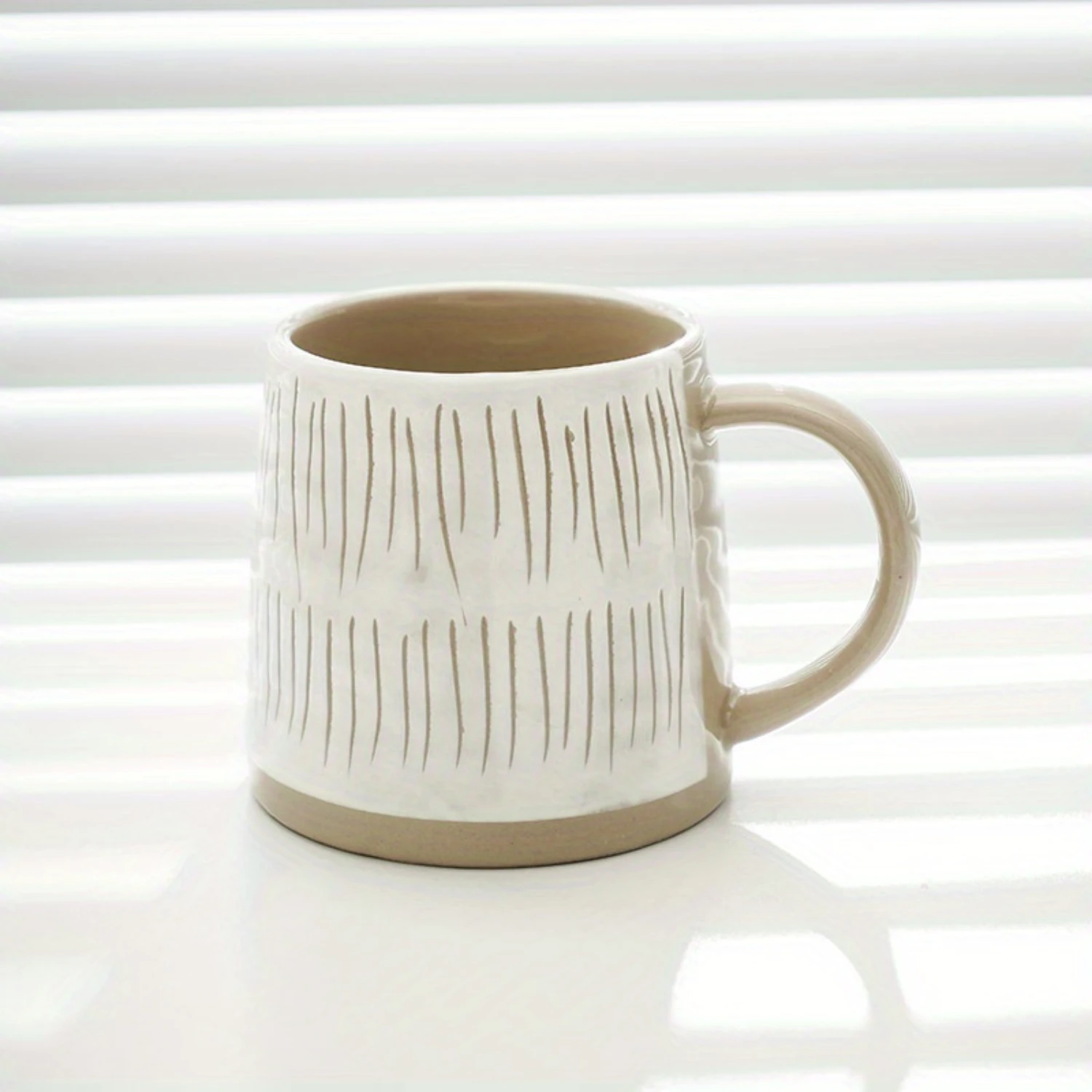 1pc Vintage Striped Ceramic Mug - Perfect for Coffee, Water, and Summer/Winter Drinks - Ideal Birthday, Teacher, and Party Favor