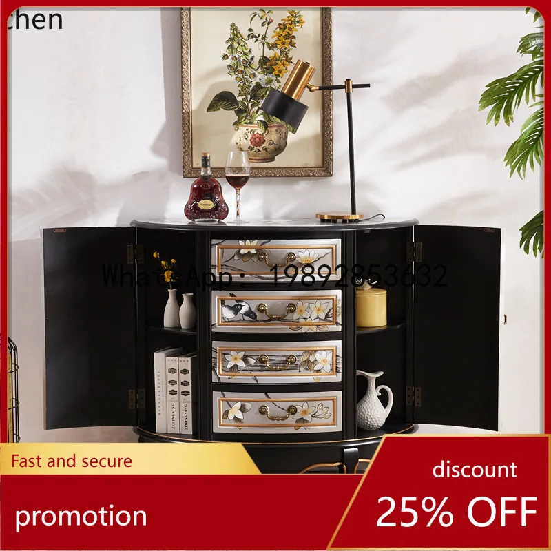 

YFY Chinese Style Semi-Circular Entryway Cabinet Solid Wood Hand-Painted Classical Storage Cabinet Complete Dining Side Cabinet