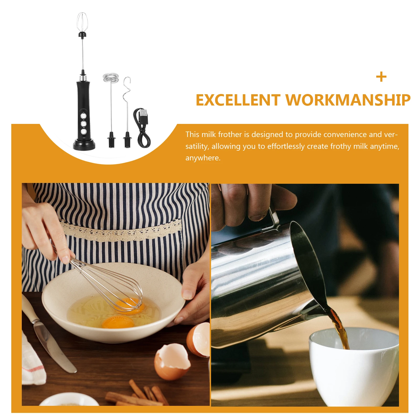 

Milk Frother Handheld Rechargeable Mini Whisk Cordless Coffee Stirrer Stainless Steel Operated Mixer