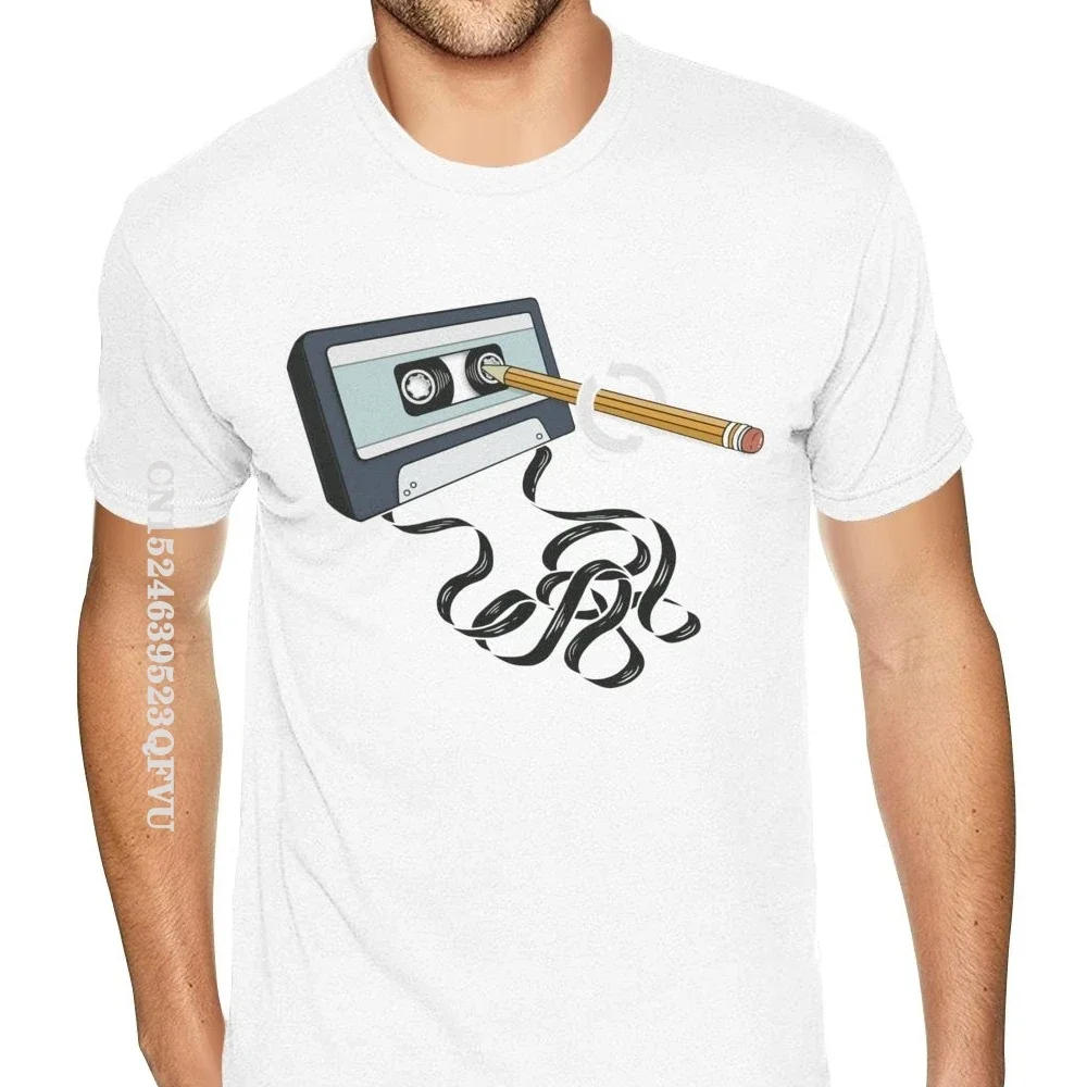 Cotton Cassette Tape Men Tshirt Custom Vintage Music Valentine's Men Oversized Kawaii T-Shirt Camisa Streetwear