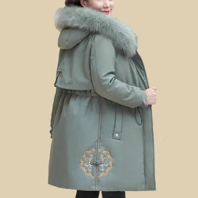 

Mother Winter Coat Fashion Thick Warm Women Parkas Middle Aged Elderly Add Velvet Outwear Female Down Cotton Padded Jackets W298